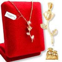 Złoty Naszyjnik Damski Róża Cyrkonie Stal Prezent