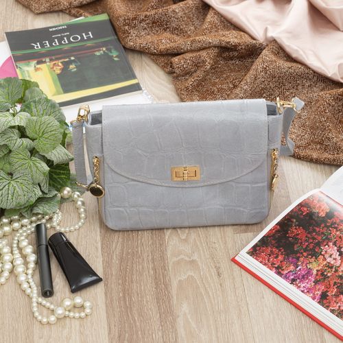 VERA PELLE torebka damska skórzana listonoszka kroko z paskiem V532 j.szara na Arena.pl