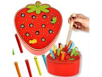 Drewniana gra złap robaczka truskawka wędka łowienie montessori