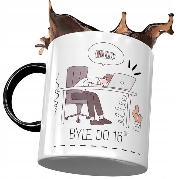 Kubek Czarny Śmieszny Byle Do 16:00 Prezent Z Nadrukiem Ze Zdjęciem zdjęcie 1