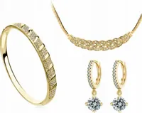 Złoty zestaw biżuterii pozłacany elegancki z białymi cyrkoniami