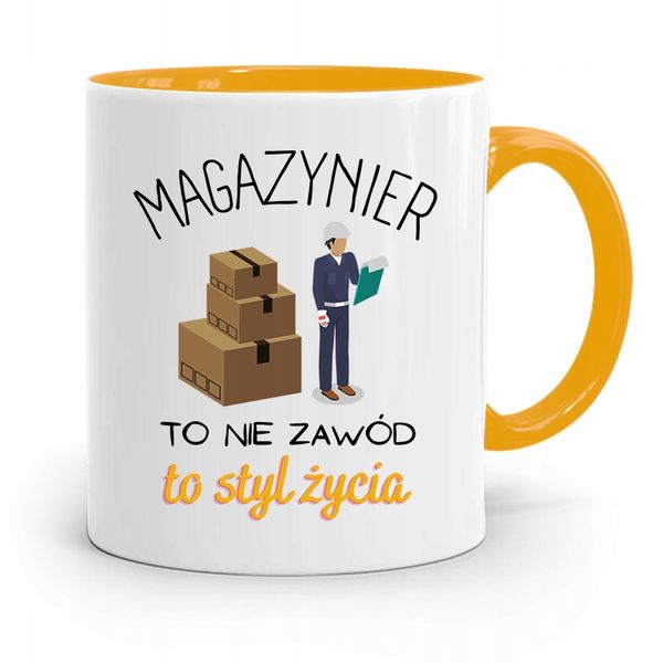 Kubek Żółty Dla Magazyniera To Styl Życia Prezent Z Nadrukiem Ze Zdjęciem zdjęcie 1