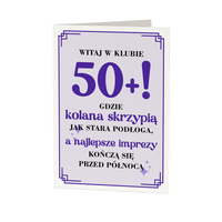 Witaj w klubie 50+! kartka okolicznościowa na prezent dla jubilata URODZINY