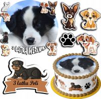 ZESTAW OPŁATEK NA TORT 20CM + 17 POSTACI - PSY PIESEK PIES + IMIĘ 15CM 18CM