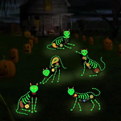 ZESTAW 5 fluorescencyjnych przerażających kotów święcace w ciemności +kotwy zdjęcie 3