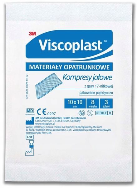 20SZT VISCOPLAST KOMPRESY JAŁOWE Z GAZY 10X10 CM 3 SZT. zdjęcie 3