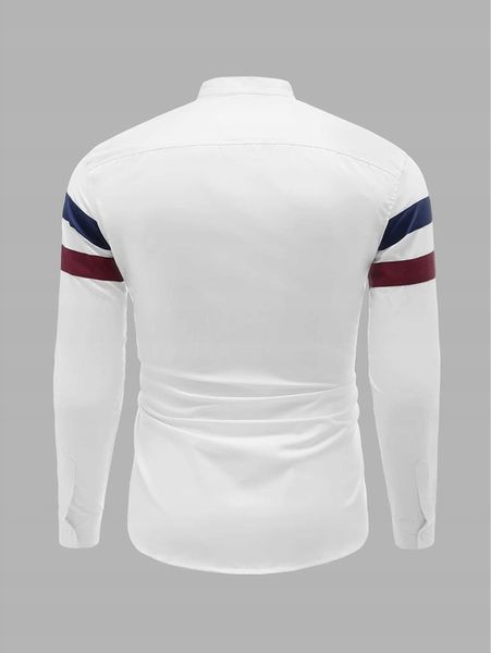 KOSZULA MĘSKA ZE STÓJKĄ W PASKI BIAŁA CASUAL SHEIN XL zdjęcie 1