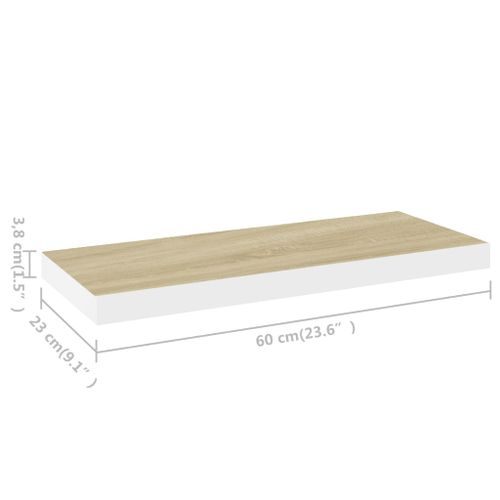 Półki ścienne, 2 szt., dębowo-białe, 60x23,5x3,8 cm, MDF na Arena.pl