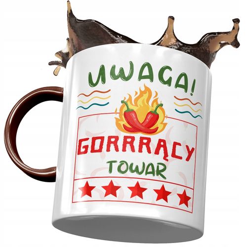 Kubek Bordowy Śmieszny Uwaga Gorrrący Towar Z Nadrukiem Ze Zdjęciem na Arena.pl