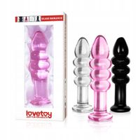 RÓŻOWY SZKLANY KOREK ANALNY 3 PIERŚCIENIAMI 14 CM