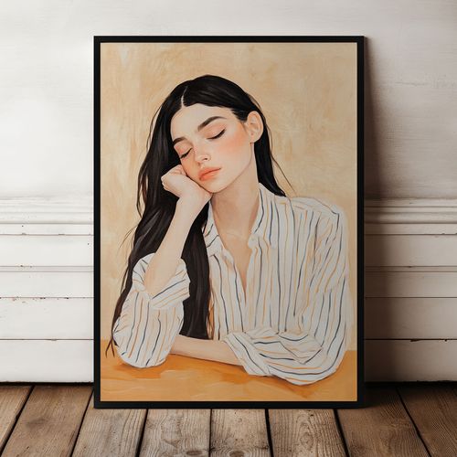 Plakat w ramie ilustracja dziewczyna w koszuli 50x70 cm w czarnej ramie na Arena.pl