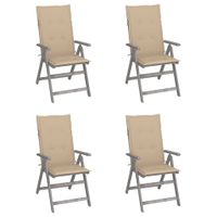 Rozkładane krzesła ogrodowe z poduszkami, 4 szt., lita akacja