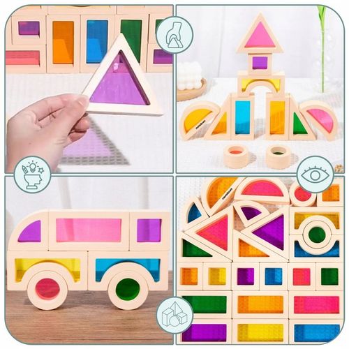 Tęczowe klocki drewniane - 25 elementów na Arena.pl