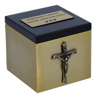 Stalowe złote pudełko na prochy Mini urna Krzyż / tabliczka