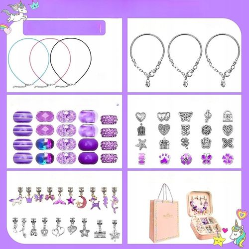 Zestaw Do Biżuterii Fiolet Komplet Koralików 68 Elementów Zestaw Kreatywny na Arena.pl