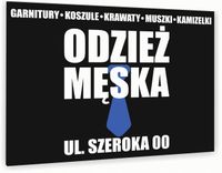 nadruk UV TABLICZKA reklamowa szyld SKLEP ODZIEŻ MĘSKA DIBOND 40x30 cm
