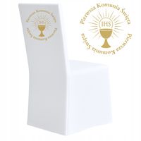 POKROWIEC KOMUNIJNY krzesło dekoracja KOMUNIA z nadrukiem na KOMUNIĘ biały