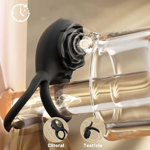 Męski wibrujący pierścień na penisa z różanym stymulatorem łechtaczki 8 na Arena.pl