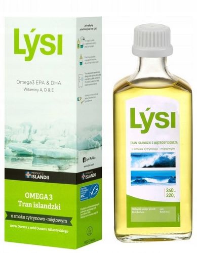Lysi TRAN ISLANDZKI CYTRYNOWO MIĘTOWY Omega 3 EPA DHA WITAMINA A D E 240 ml na Arena.pl