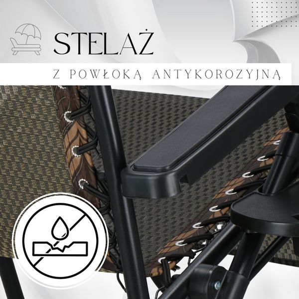 Leżak ogrodowy zero gravity z zagłówkiem brązowy zdjęcie 3