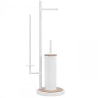 Stojak na papier toaletowy i szczotkę WC 3w1 biały z bambusem - Yoka