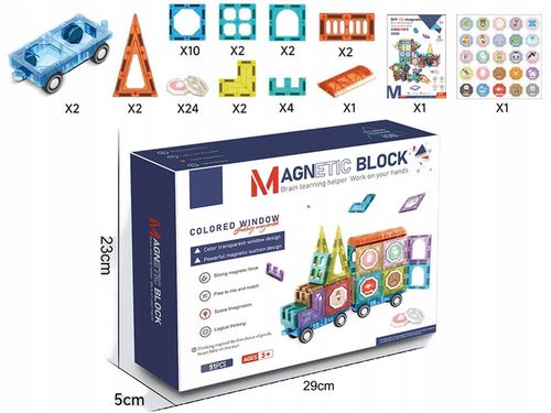 51w1 Zestaw Klocków Edukacyjne Klocki Magnetyczne Sensoryczne Panele Figury na Arena.pl