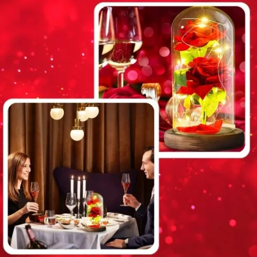 WIECZNA RÓŻA W SZKLE ŚWIECĄCA LED PREZENT PUDEŁKO NA WALENTYNKI DZIEŃ BABCI na Arena.pl