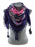 Chustka apaszka z frędzlami folk mix wzorów granatowy 66 / DA-57B