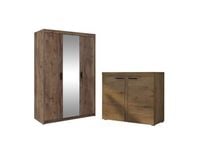 Pojemna szafa trzydrzwiowa z lustrem + Komoda do salonu Dąb Lefkas