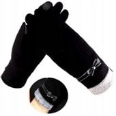 Ciepłe Rękawiczki Damskie z Kokardą | Dotykowe | Ocieplane