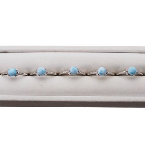 Pierścionek regulowany - okrągły Larimar i cyrkonie w srebrze rodowanym na Arena.pl