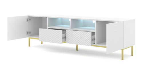 Szafka RTV Ravenna C 200 2D2S biały połysk rama złota na Arena.pl