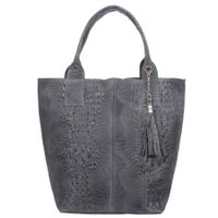 VERA PELLE torebka zamszowa shopper kroko z długimi rączkami V141 c.szara