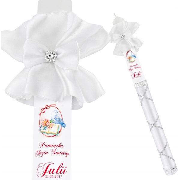 Zdobiona Świeca NA CHRZEST imię i data CHRZTU prezent na chrzest zdjęcie 4