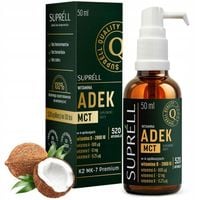 Witaminy ADEK krople 520 aplikacji olej MCT z kokosa, premium K2 MK-7, 50ml