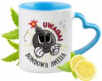 Dla Amelii Kubek Błękitny Z Uszkiem W Kształcie Serca Na Prezent Na Kawę