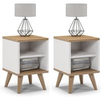 Szafki nocne, 2 sztuki, otwarte, SKAND, 30x30x45 cm, biel, dąb, mat