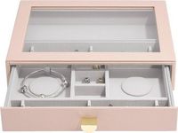 Szkatułka na charmsy Stackers classic różowa z szufladą i szklaną pokrywką