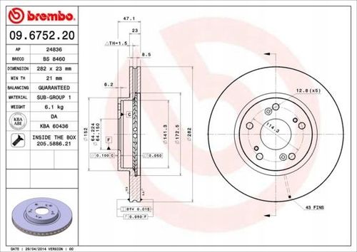 TARCZA HAM PRZOD 282X23 V BREMBO na Arena.pl