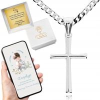 Srebrny zestaw komunijny łańcuszek krzyżyk 45cm dla chłopca na prezent 925