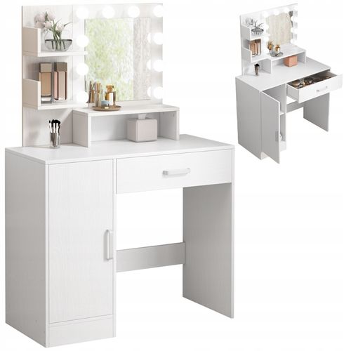 Toaletka kosmetyczna makijażu wizażu z lustrem led nowoczesna glamour biała na Arena.pl