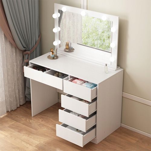 Toaletka kosmetyczna do makijażu wizażu z lustrem led nowoczesna glamour bi na Arena.pl