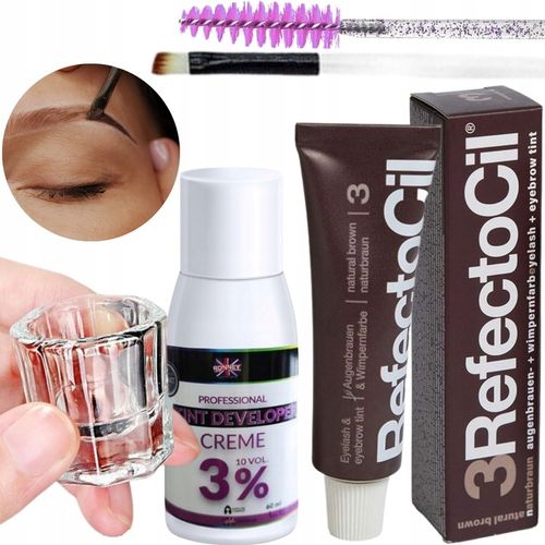 ZESTAW DO HENNY Refectocil BRĄZ 3 + woda + kieliszek + pędzel + na Arena.pl