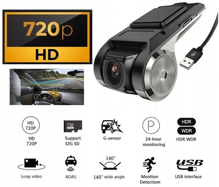 REJESTRATOR JAZDY DO RADIA USB ADAS ANDROID 1280P zdjęcie 7