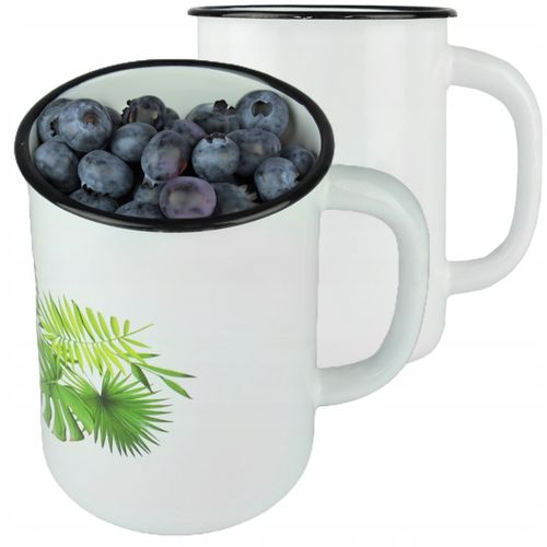 KUBEK GŁADKI EMALIOWANY 1,5L WZÓR MONSTERA IDEALNY DO NAPOJÓW KOMPOTU MLEKA na Arena.pl