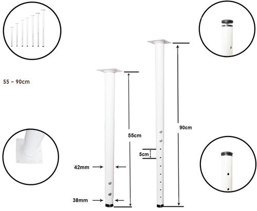 Nogi do stołu regulowane 55-90 cm metalowe 4 szt. Jahof białe na Arena.pl