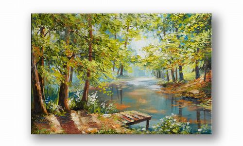 OBRAZ NA PŁÓTNIE 097 Staw w lesie 60x40cm na Arena.pl