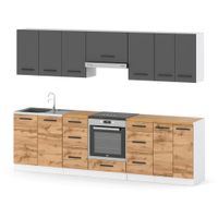 Meble Kuchenne Szare Z Drewnem Kuchnia Roma 2.8m Modułowa Szary Dąb Wotan