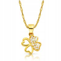 Złoty Łańcuszek z Wisiorkiem 925/585 Koniczynka na Szczęście na Prezent