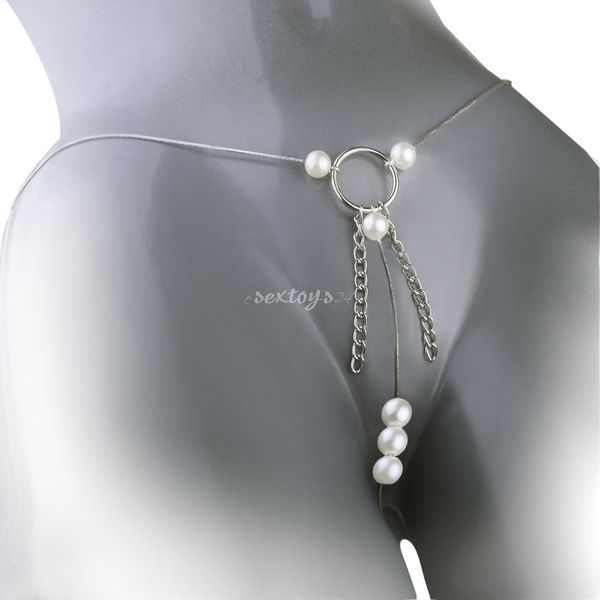 Stringi do Seksu z Perłami Masującymi Łechtaczkę Srebrny S/M zdjęcie 1